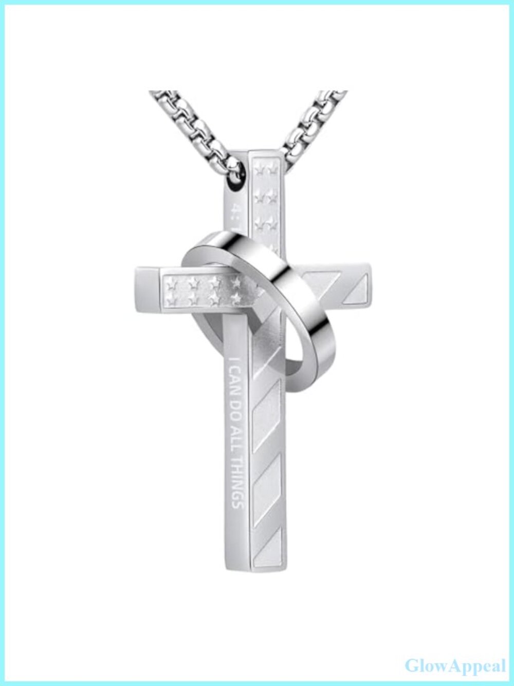 Stainless Steel Cross Necklace Men 18in Chain Ring Pendant